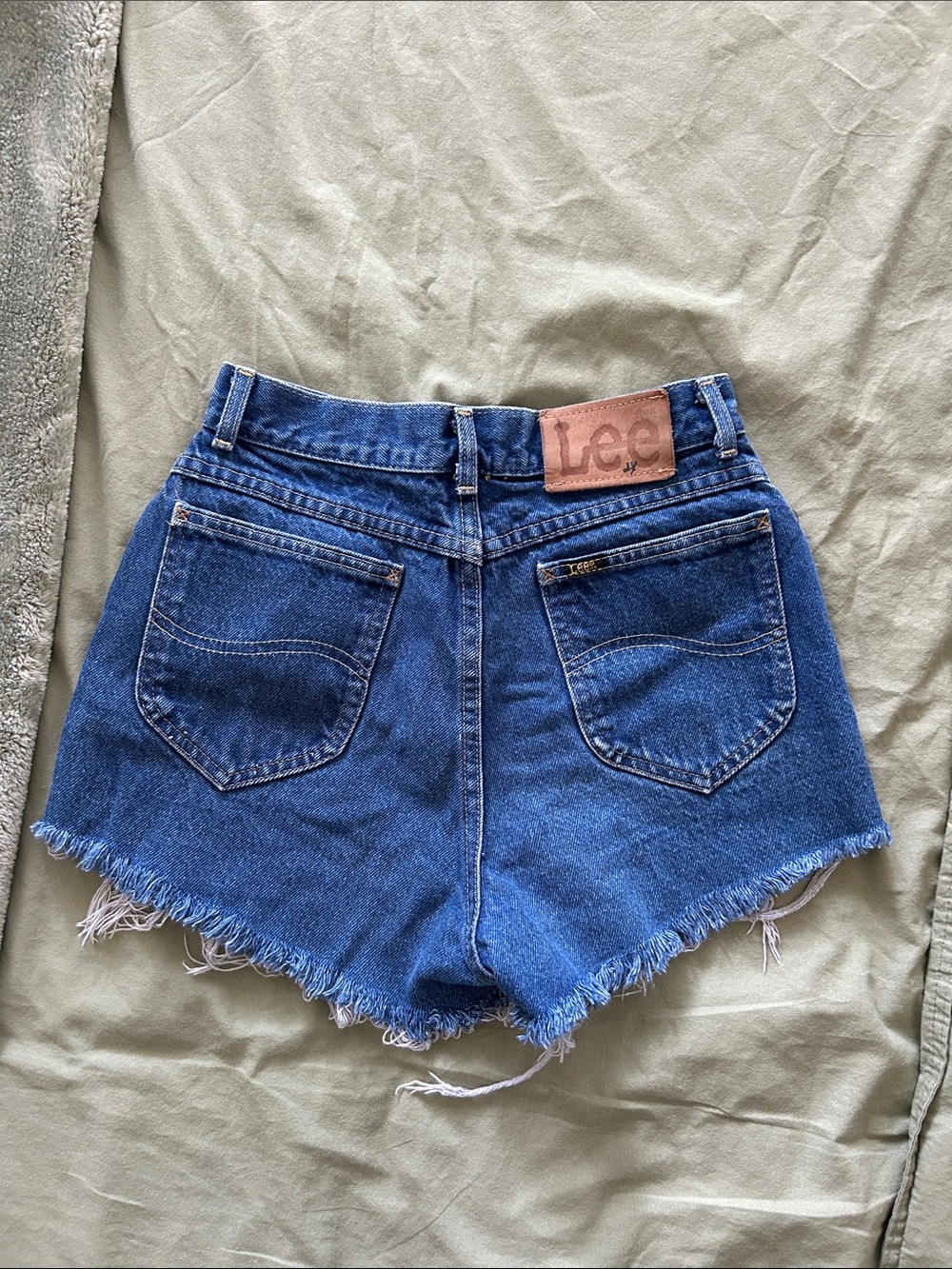Lee Blue High-Rise Denim Cutoff Shorts with Frayed Hem